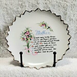 Vintage 6" Mother Porcelain Wall Hanging Plate Beautiful Golding Made in Korea!!